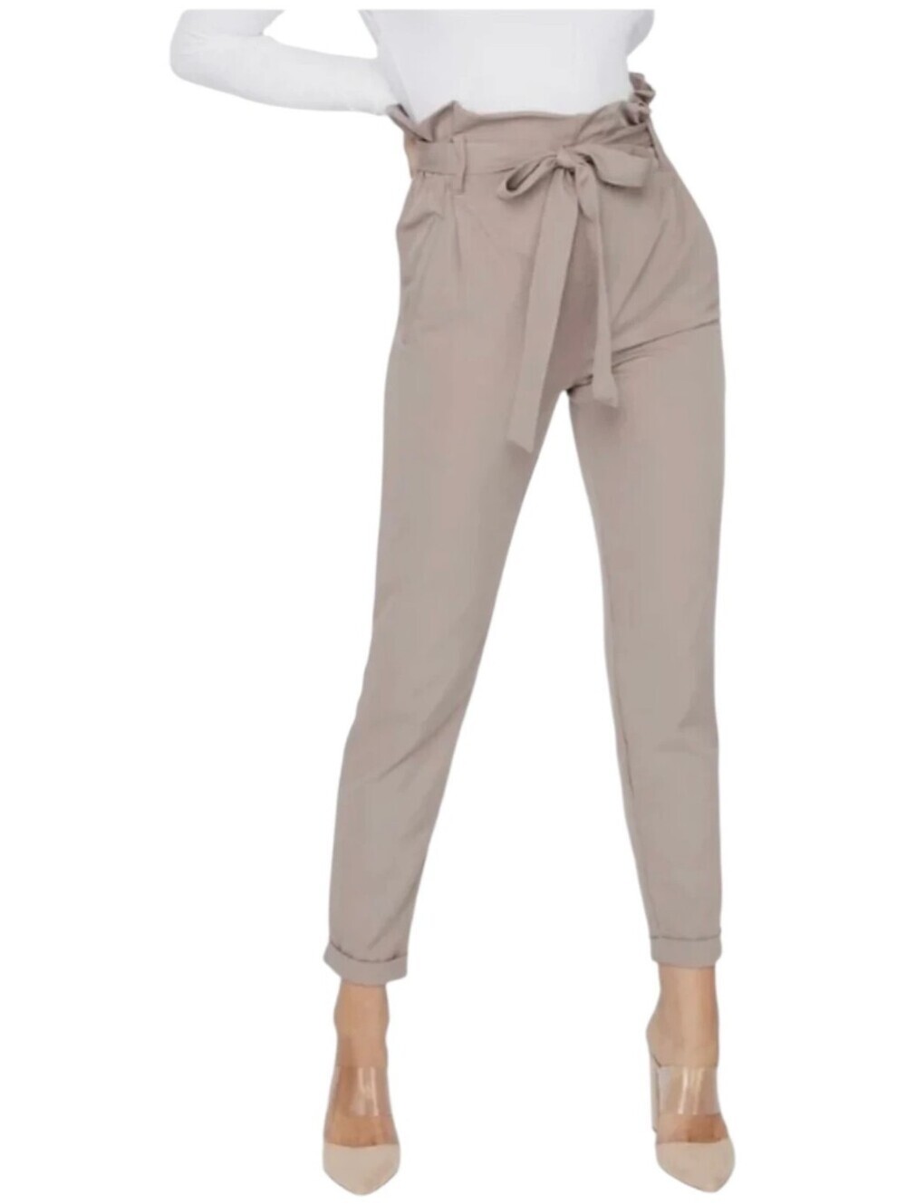 StreetWear Society Grey Paperbag Waist Ankle Pants